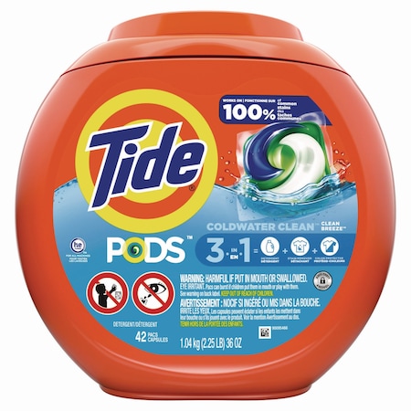 Tide PODS Laundry Detergent, HE Compatible, Clean Breeze, 36 oz Tub, PK42 80367521